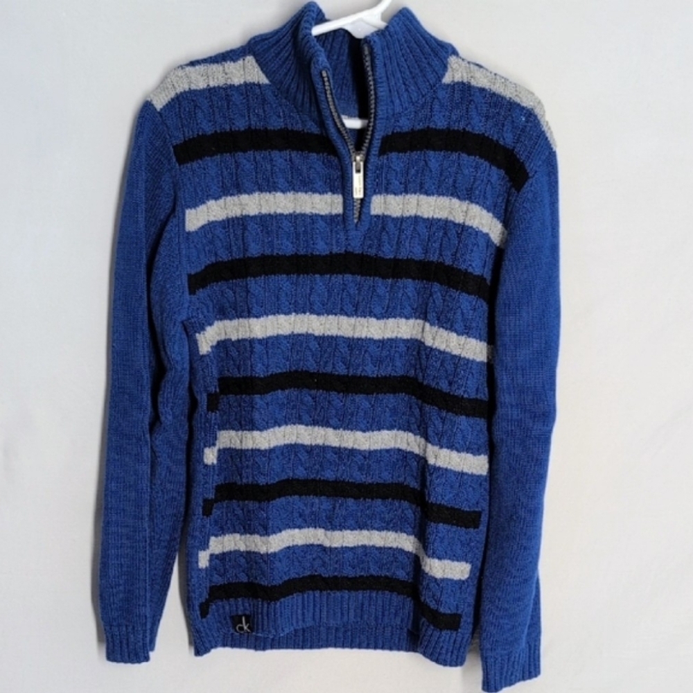 Calvin Klein Blue and Gray Zip-Up Sweater